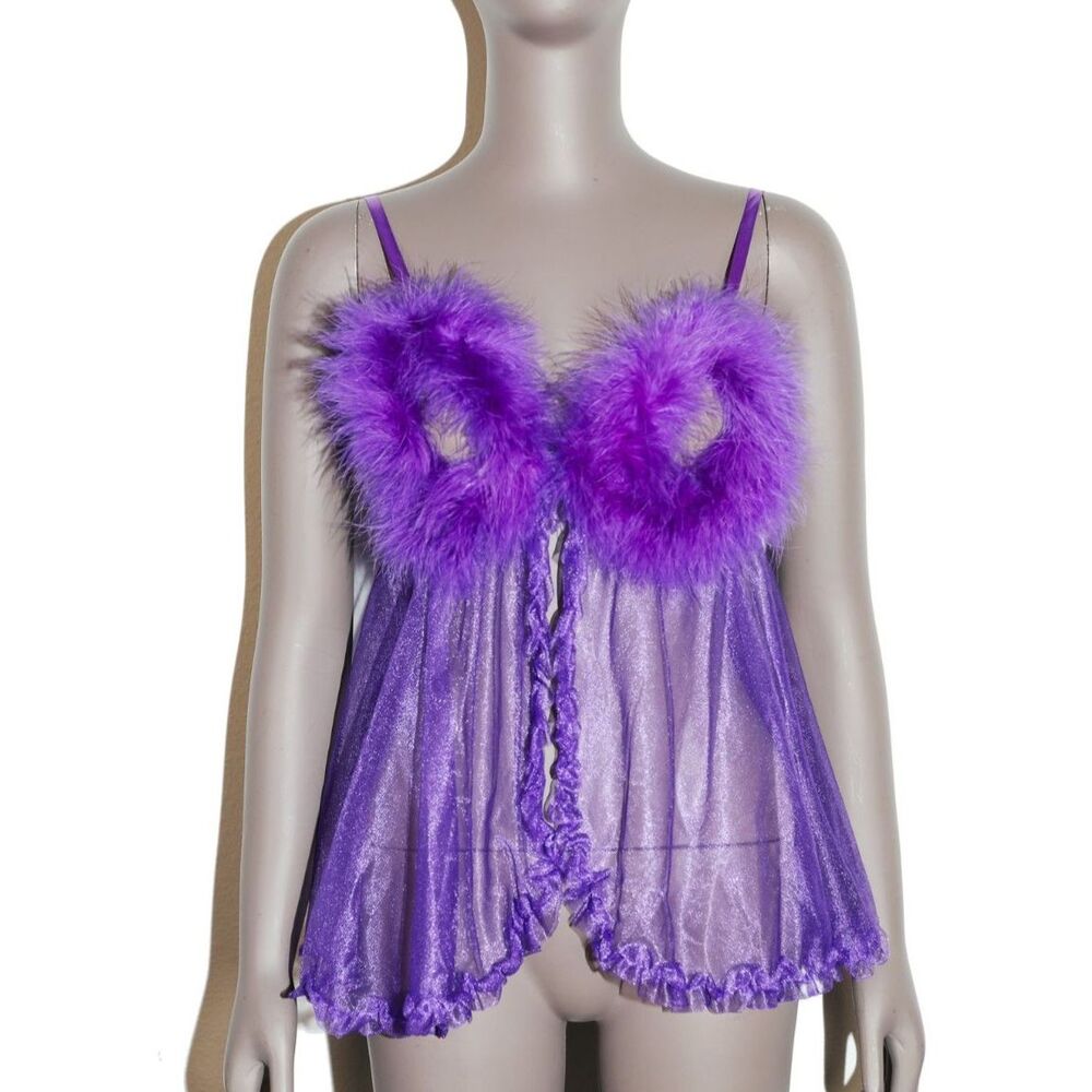 Vintage Feather Teddy Sexy Lingerie Mesh Tank Top Bridal‎ Size Small